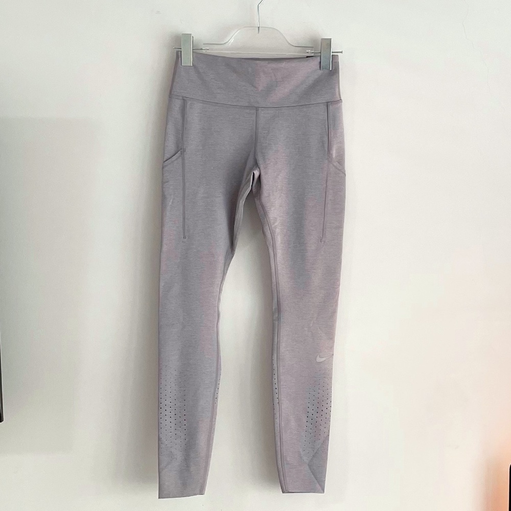 Nike Epic Lux Mid-Rise Tight Fit Full Length Leggings | Heathered Grey | M